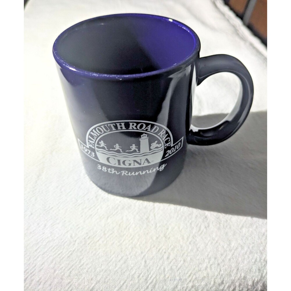 2010 Falmouth Road Race 38th Running Coffee Mug Cigna Dark Blue Cape Cod MA Cup